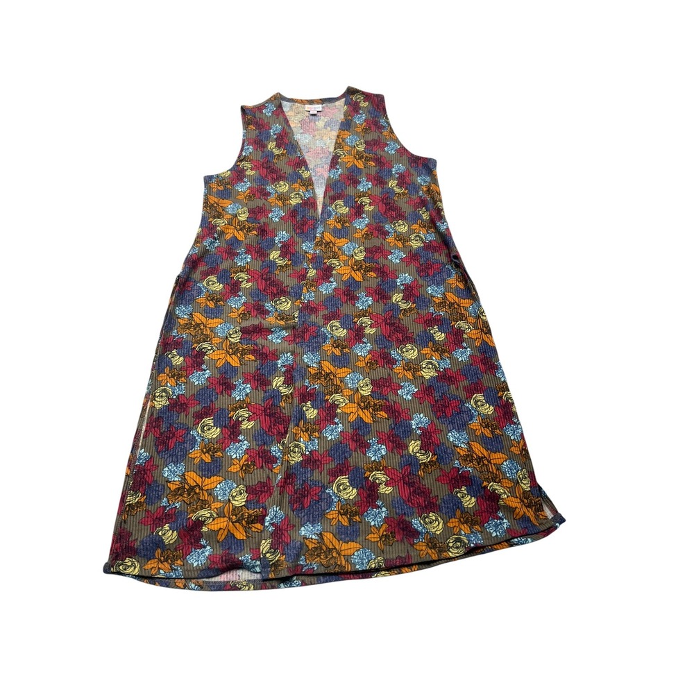 LuLaRoe Joy Vest Medium Floral Sleeveless Open Front Long Duster Cardigan